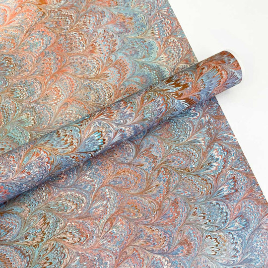 Blue and Orange Marbeled Feathers Italian Print Paper ~ Carta Fiorentina Italy